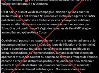 Tchad : faux, Wagner n’a pas débarqué à N’Djamena 