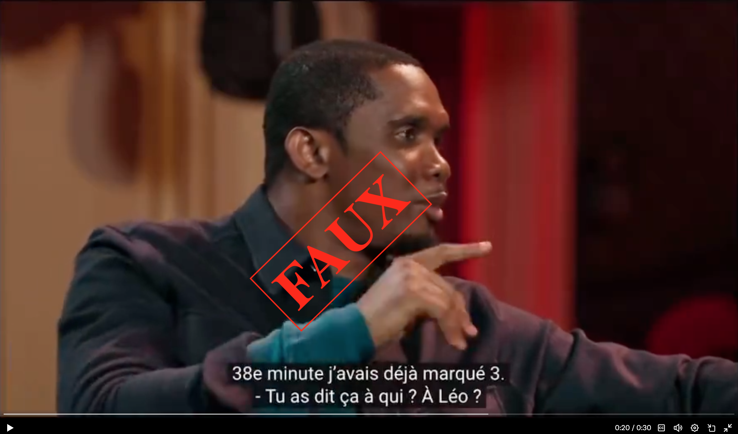 Faux, Samuel Eto’o n’a jamais marqué un triplé en une mi-temps avec l’Inter Milan   