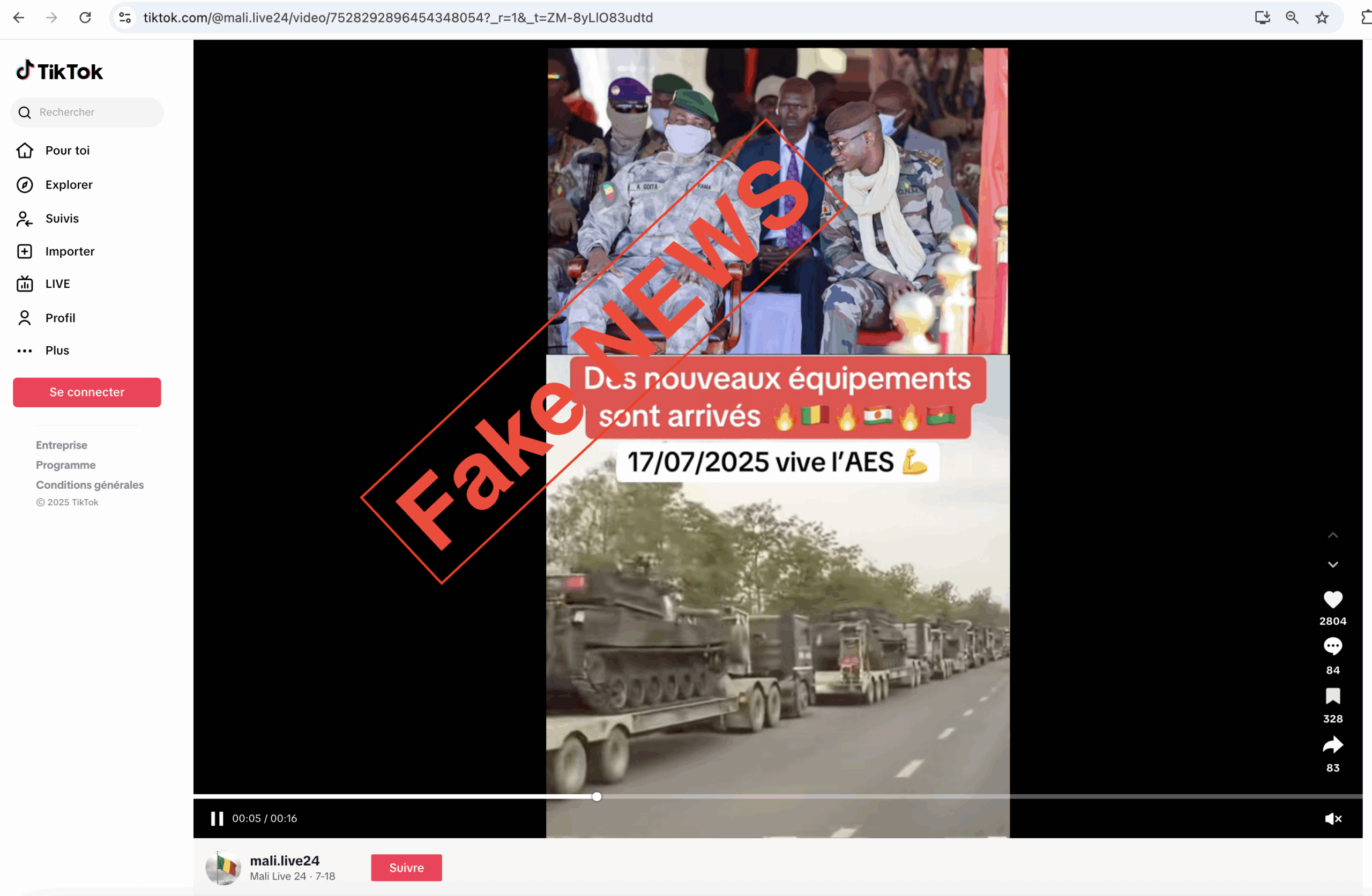 Faux, cette vidéo ne montre pas de nouveaux équipements militaires de l’armée malienne