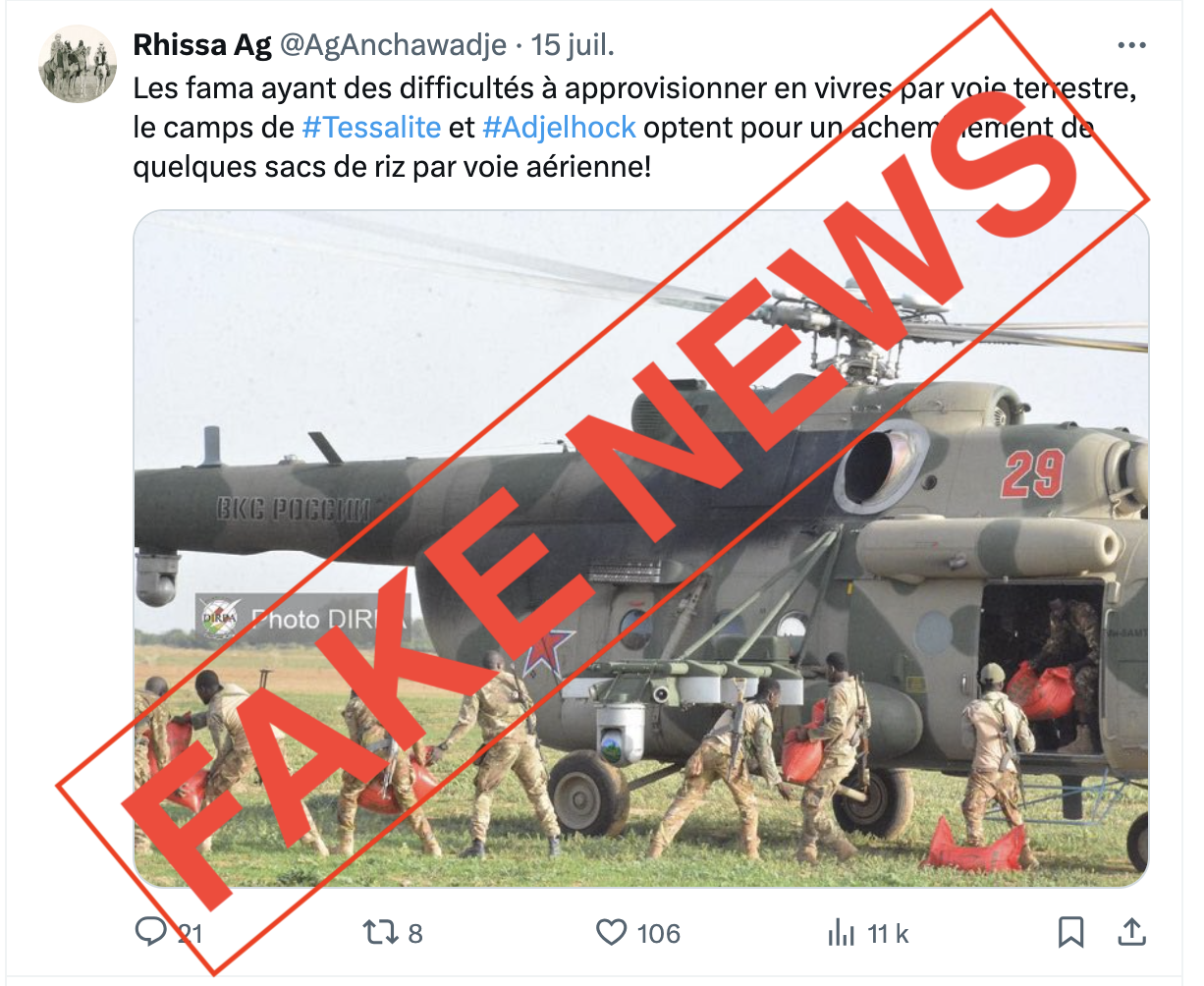 HORS-CONTEXTE : Non, cette photo ne montre pas un ravitaillement à Tessalit et Adjelhock